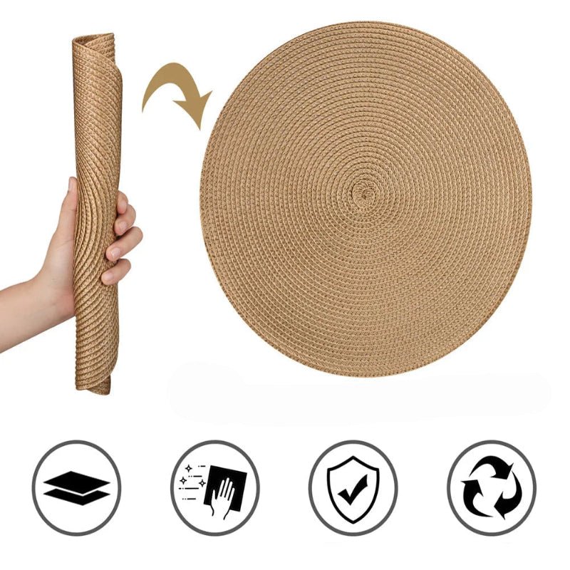 Set of 6 Round Braided Placemats 34CM Table Mats for Dining Tables Christmas Halloween Woven Washable Non-Slip Place mats 2