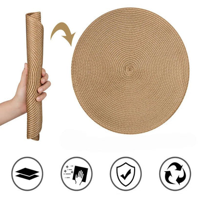 Set of 6 Round Braided Placemats 34CM Table Mats for Dining Tables Christmas Halloween Woven Washable Non-Slip Place mats 2