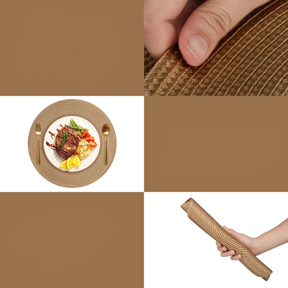 Set of 6 Round Braided Placemats 34CM Table Mats for Dining Tables Christmas Halloween Woven Washable Non-Slip Place mats 3