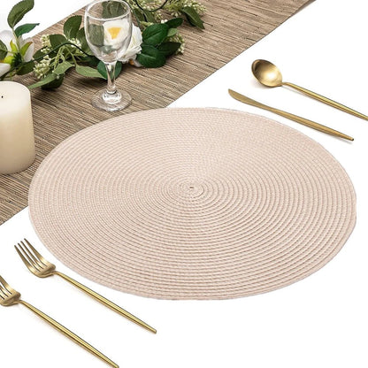 Set of 6 Round Braided Placemats 34CM Table Mats for Dining Tables Christmas Halloween Woven Washable Non-Slip Place mats 6