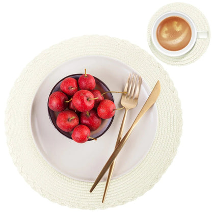 Set of 6 Round Braided Placemats 34CM Table Mats for Dining Tables Christmas Halloween Woven Washable Non-Slip Place mats 8