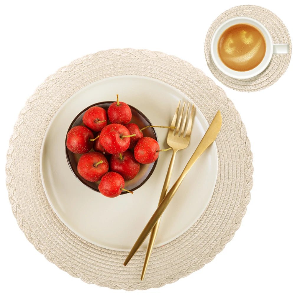 Set of 6 Round Braided Placemats 34CM Table Mats for Dining Tables Christmas Halloween Woven Washable Non-Slip Place mats 9