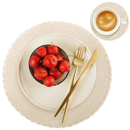 Set of 6 Round Braided Placemats 34CM Table Mats for Dining Tables Christmas Halloween Woven Washable Non-Slip Place mats 9