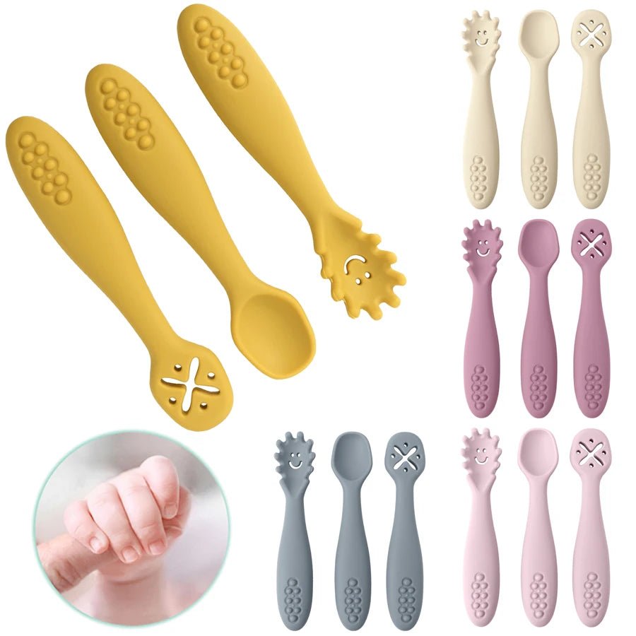 Silicone Baby Utensils Set - 3-Piece Soft Fork, Spoon & Knife for Toddlers 0