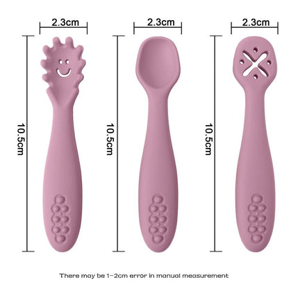 Silicone Baby Utensils Set - 3-Piece Soft Fork, Spoon & Knife for Toddlers 3