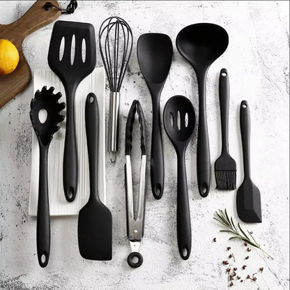 Silicone Kitchen Utensil Set - 10-Piece Non-Stick Cooking Tools for Easy Cooking 0