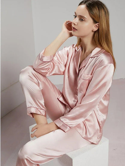 SILVAURA – Women’s Silk Pyjama Set from 100% Mulberry Silk with Long Sleeve Shirt and Pants