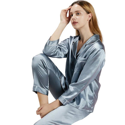 SILVAURA – Women’s Silk Pyjama Set from 100% Mulberry Silk with Long Sleeve Shirt and Pants