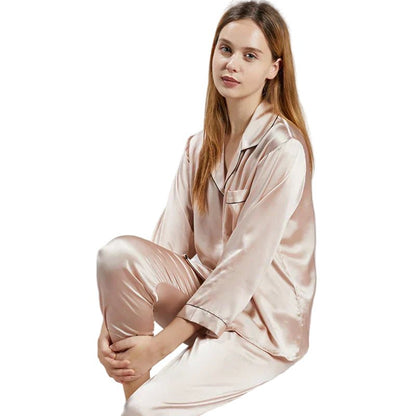 SILVAURA – Women’s Silk Pyjama Set from 100% Mulberry Silk with Long Sleeve Shirt and Pants