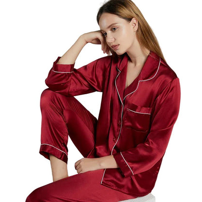 SILVAURA – Women’s Silk Pyjama Set from 100% Mulberry Silk with Long Sleeve Shirt and Pants