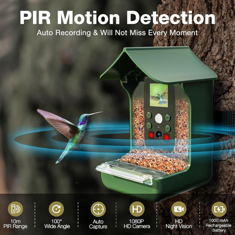 Smart Bird Feeder with 1080P HD Camera, PIR Motion Detection & Dual Troughs 1