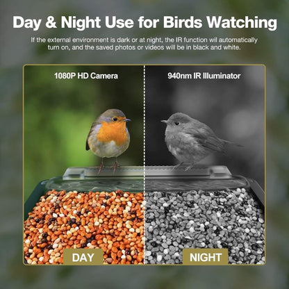 Smart Bird Feeder with 1080P HD Camera, PIR Motion Detection & Dual Troughs 2