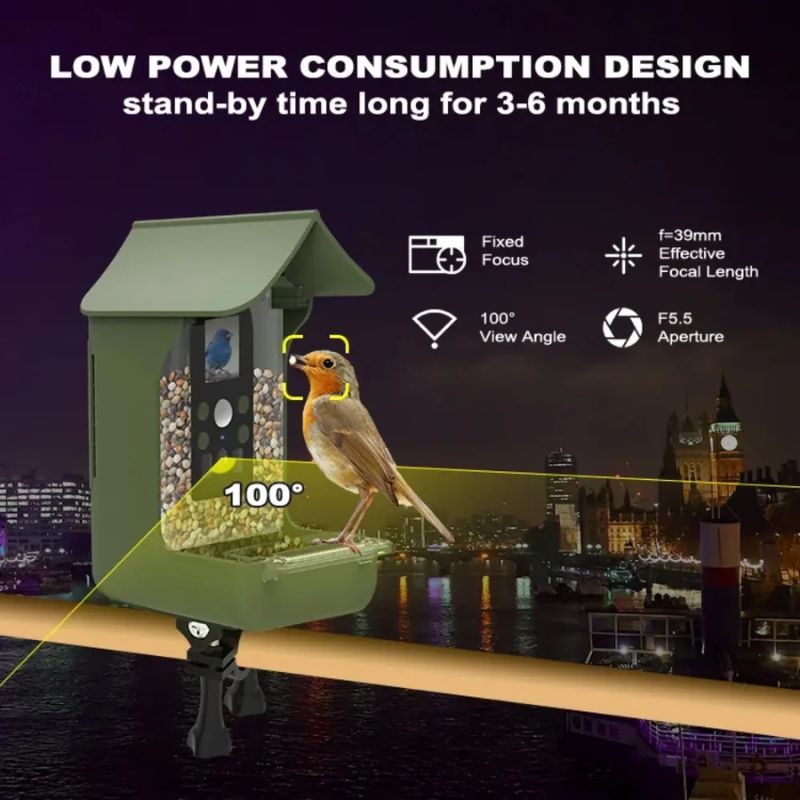Smart Bird Feeder with 1080P HD Camera, PIR Motion Detection & Dual Troughs 3