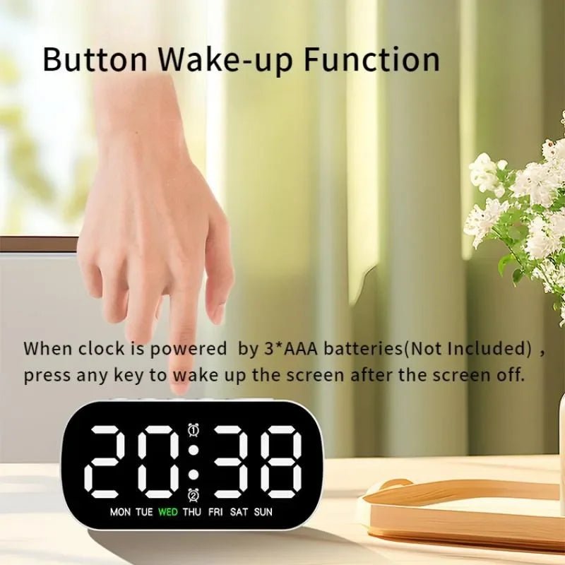 Smart LED Digital Alarm Clock with Dual Alarm, Temperature & Date Display 2