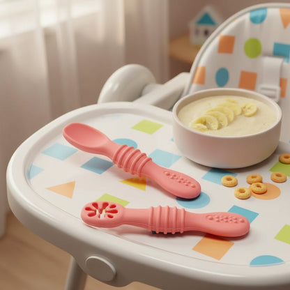 Soft Silicone Baby Feeding Spoon Set - 2Pcs Self-Feeding Tool for Toddlers 1
