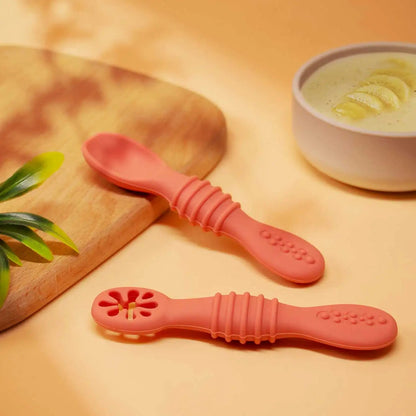 Soft Silicone Baby Feeding Spoon Set - 2Pcs Self-Feeding Tool for Toddlers 7