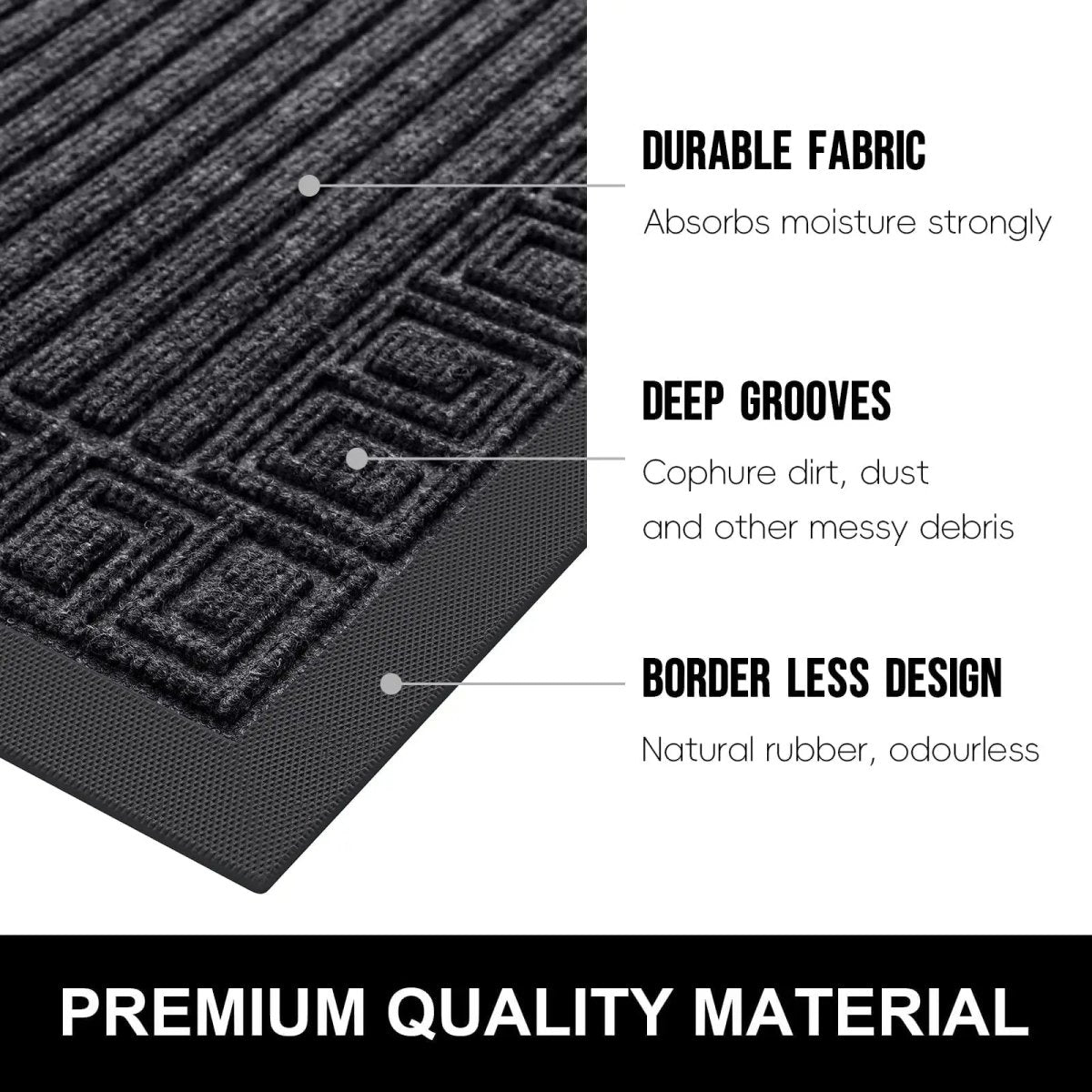 Solistra Low Profile Anti-Slip Doormat - Dirt & Moisture Absorbent Rubber 1