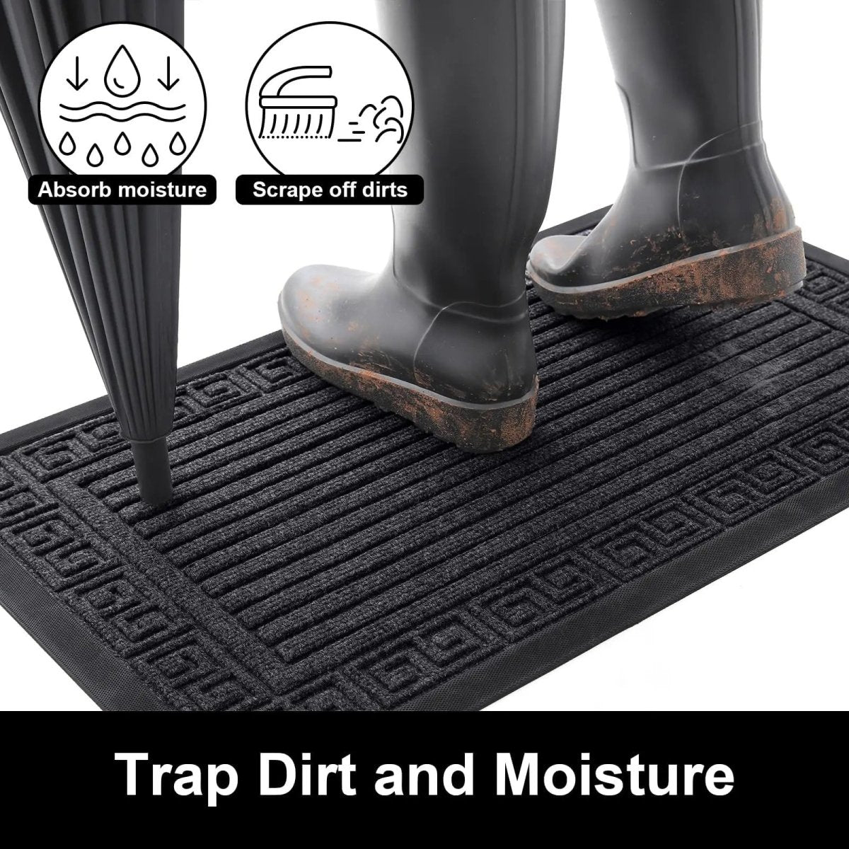 Solistra Low Profile Anti-Slip Doormat - Dirt & Moisture Absorbent Rubber 2