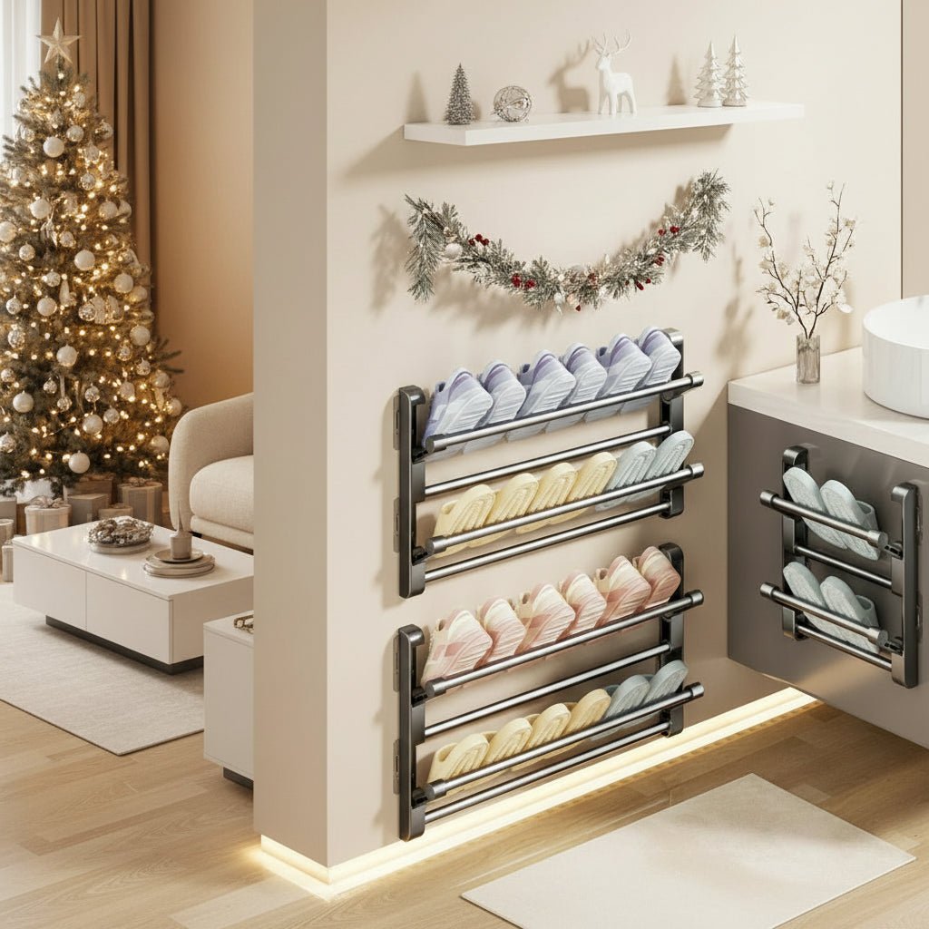 SpaceSaver - Wall-Mounted Shoe Rack with Drainage System for Organized Storage 0