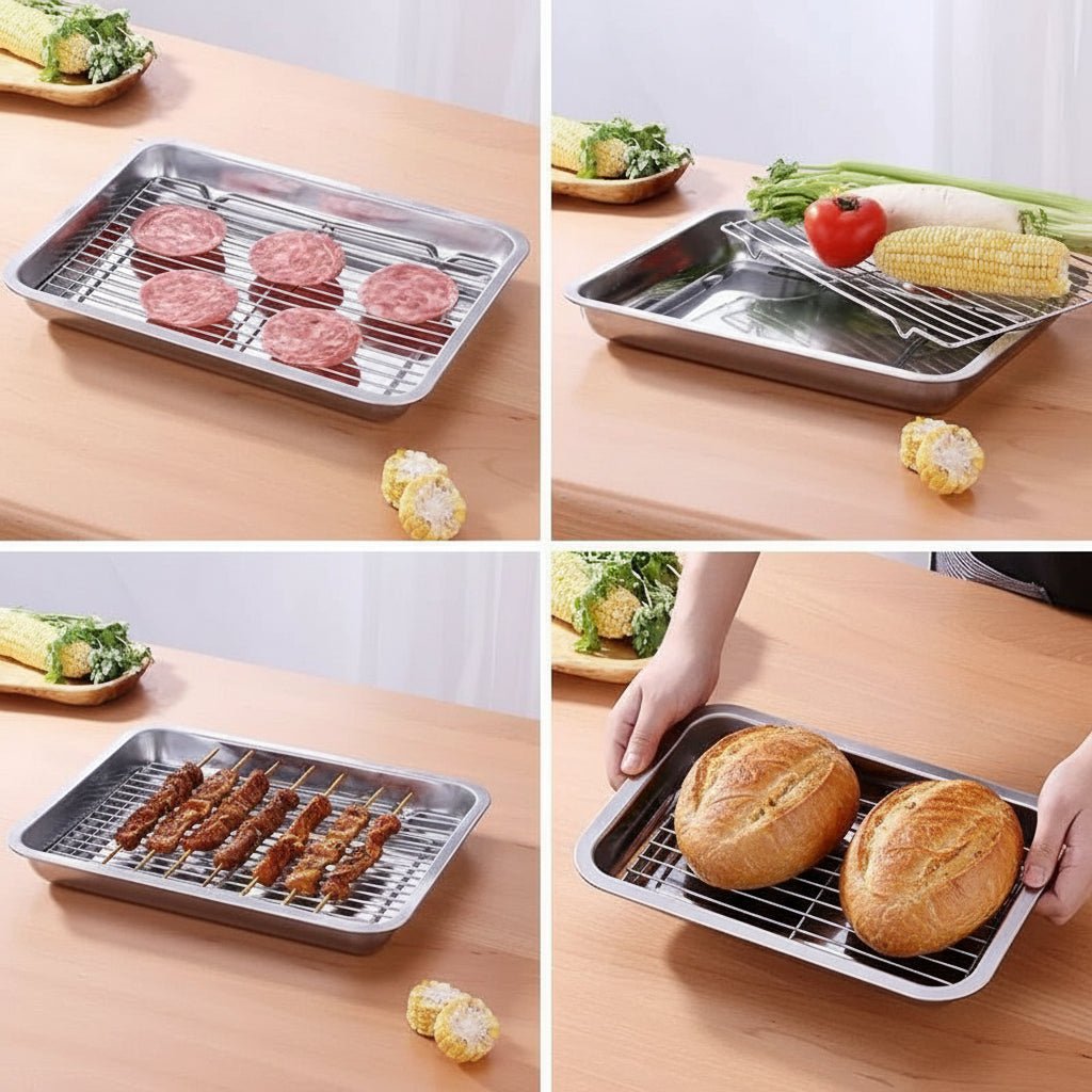 Stainless Steel Baking Tray Set with Removable Cooling Rack - Durable Baking Sheet Tray 4