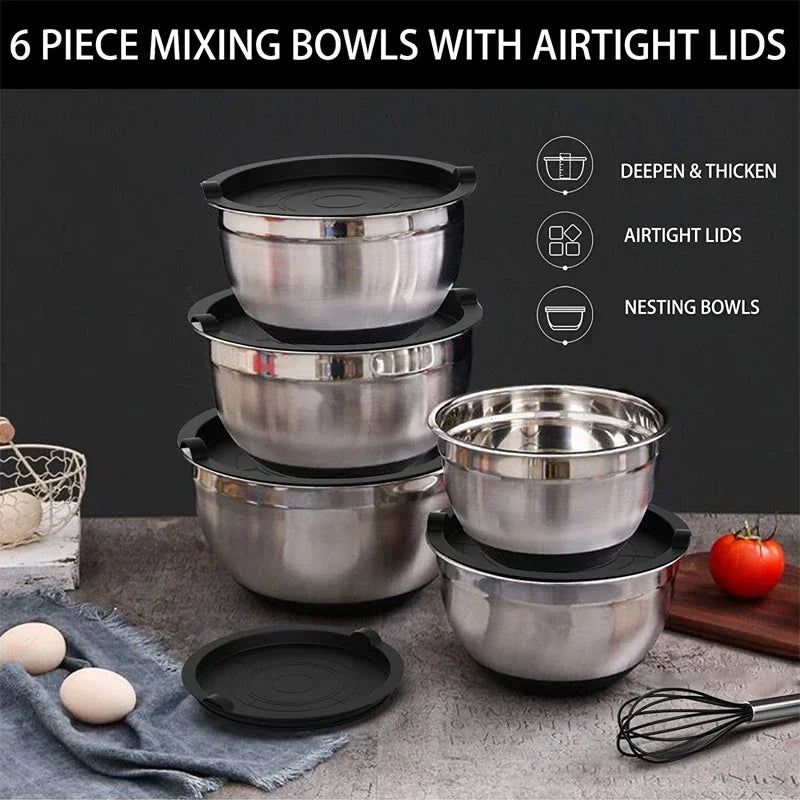 Stainless Steel Mixing Bowl Set - 6-Piece with Non-Slip Silicone Bottoms 1