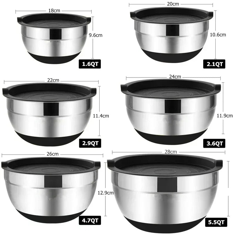 Stainless Steel Mixing Bowl Set - 6-Piece with Non-Slip Silicone Bottoms 2