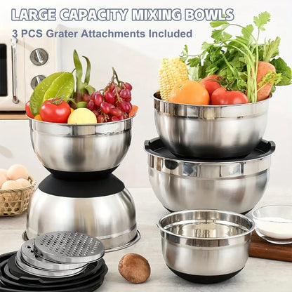 Stainless Steel Mixing Bowl Set - 8pcs with Airtight Lids & Non-Slip Bottoms 1