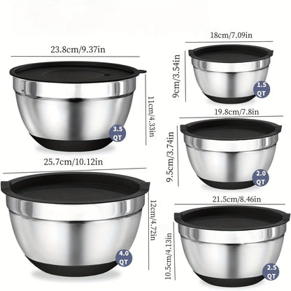 Stainless Steel Mixing Bowl Set - 8pcs with Airtight Lids & Non-Slip Bottoms 5
