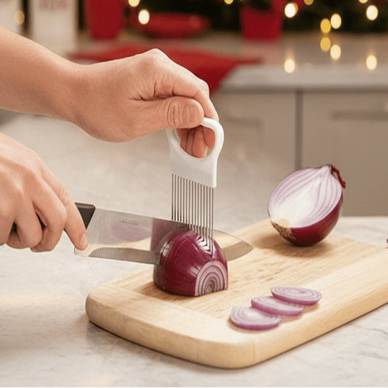 Stainless Steel Onion Holder Slicer - Ergonomic Vegetable & Meat Cutter 0