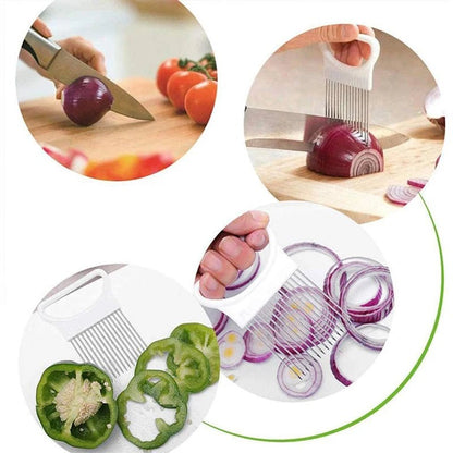 Stainless Steel Onion Holder Slicer - Ergonomic Vegetable & Meat Cutter 5