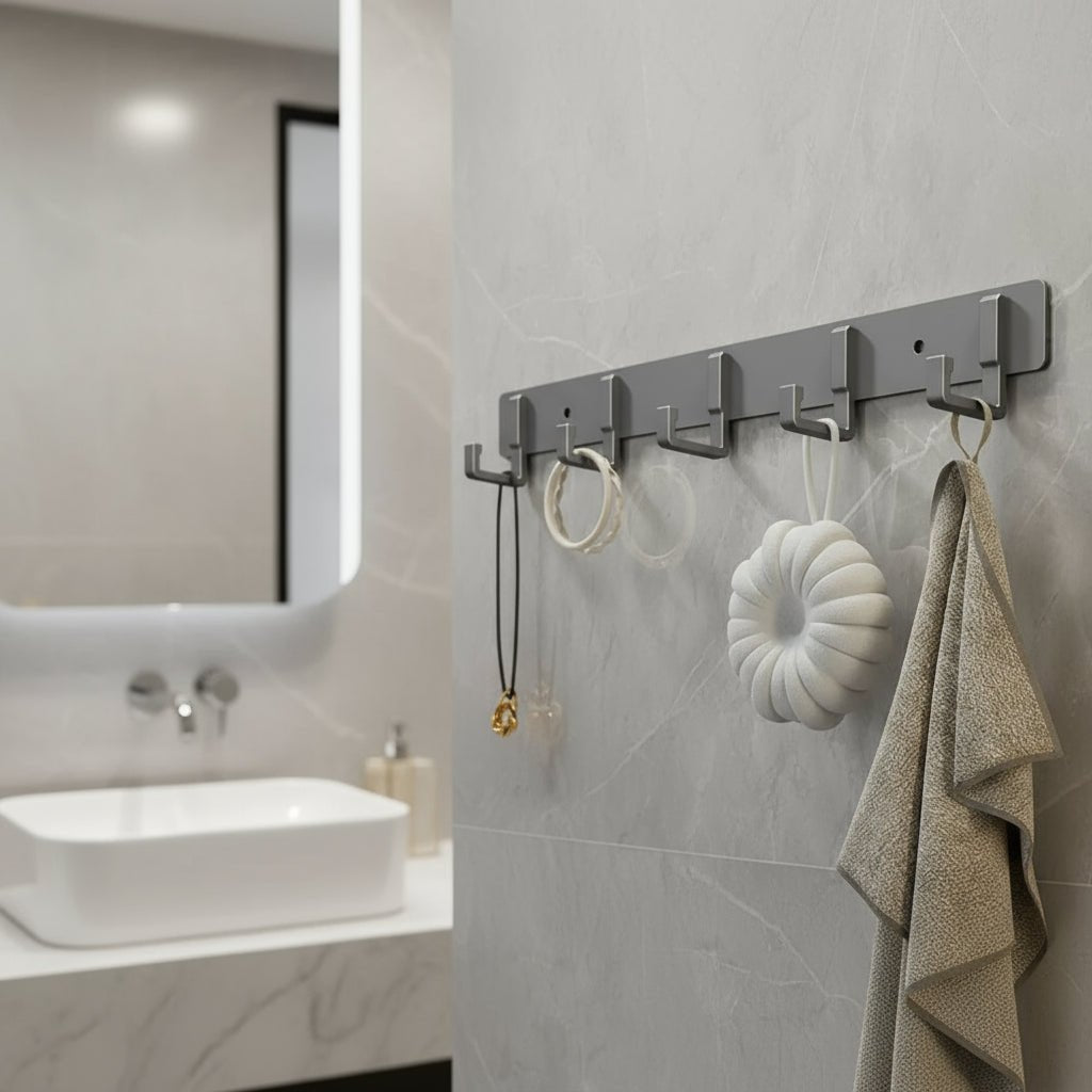 Sturdy Wall Coat Rack with Black Hooks for Clothes, Towels & Robes 1