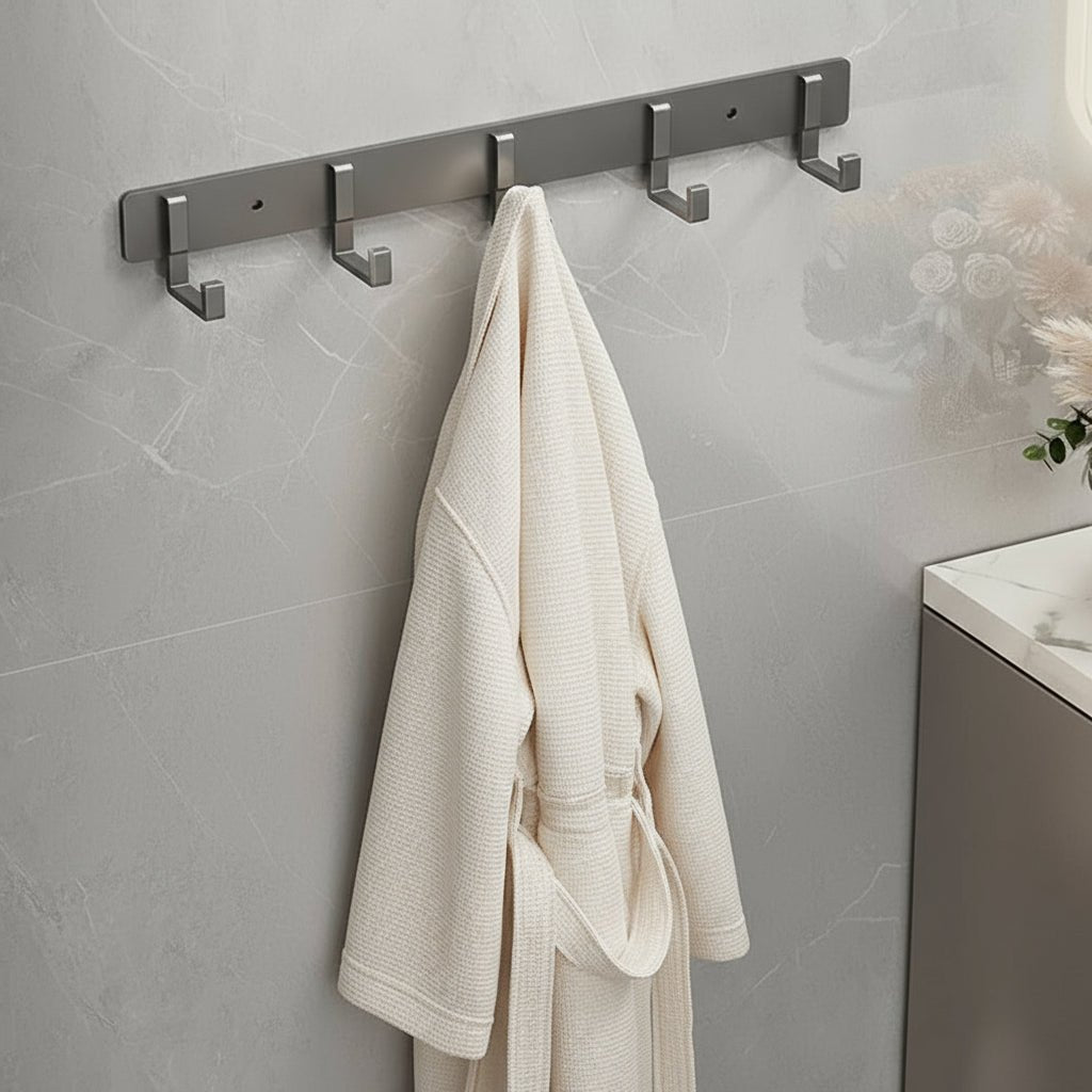 Sturdy Wall Coat Rack with Black Hooks for Clothes, Towels & Robes 3