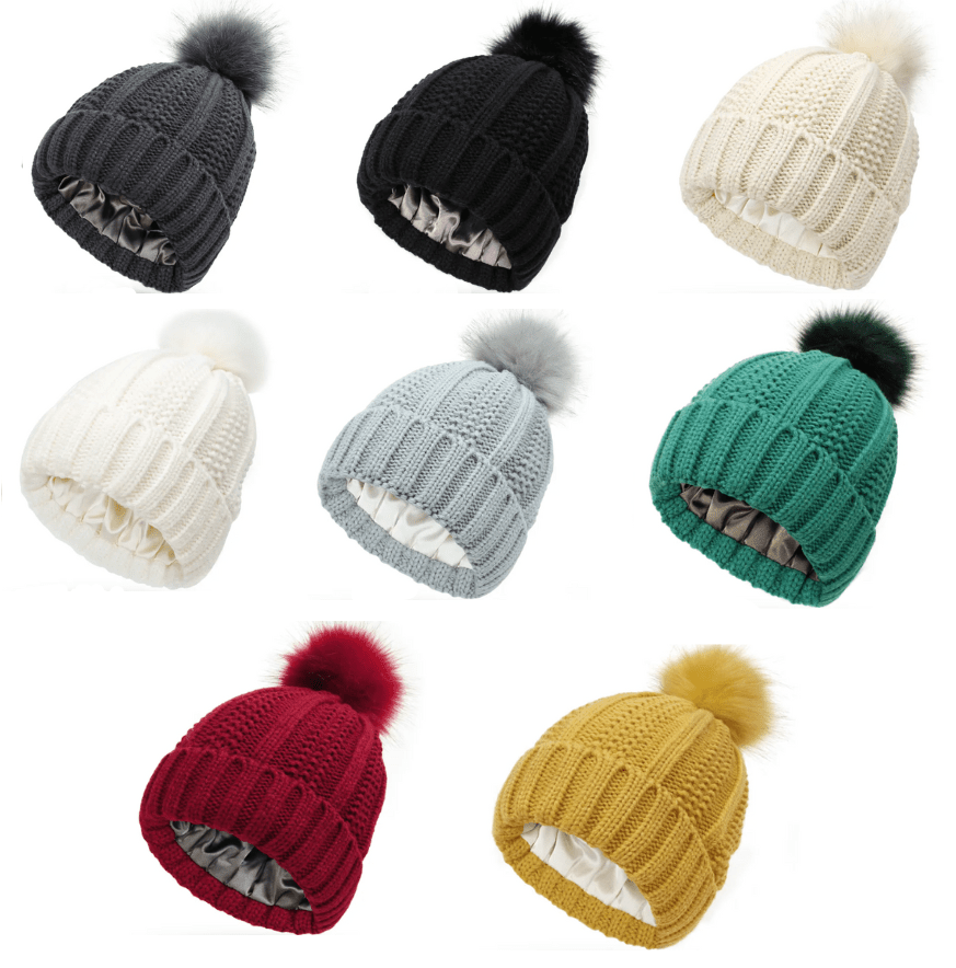 Stylish Anti-Static Pompom Beanie with Silk Lining for Healthy Hair 2