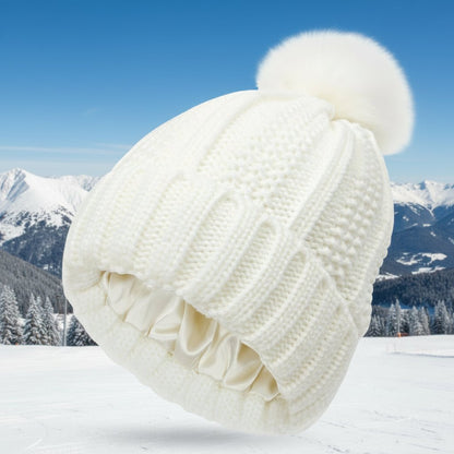 Stylish Anti-Static Pompom Beanie with Silk Lining for Healthy Hair 5