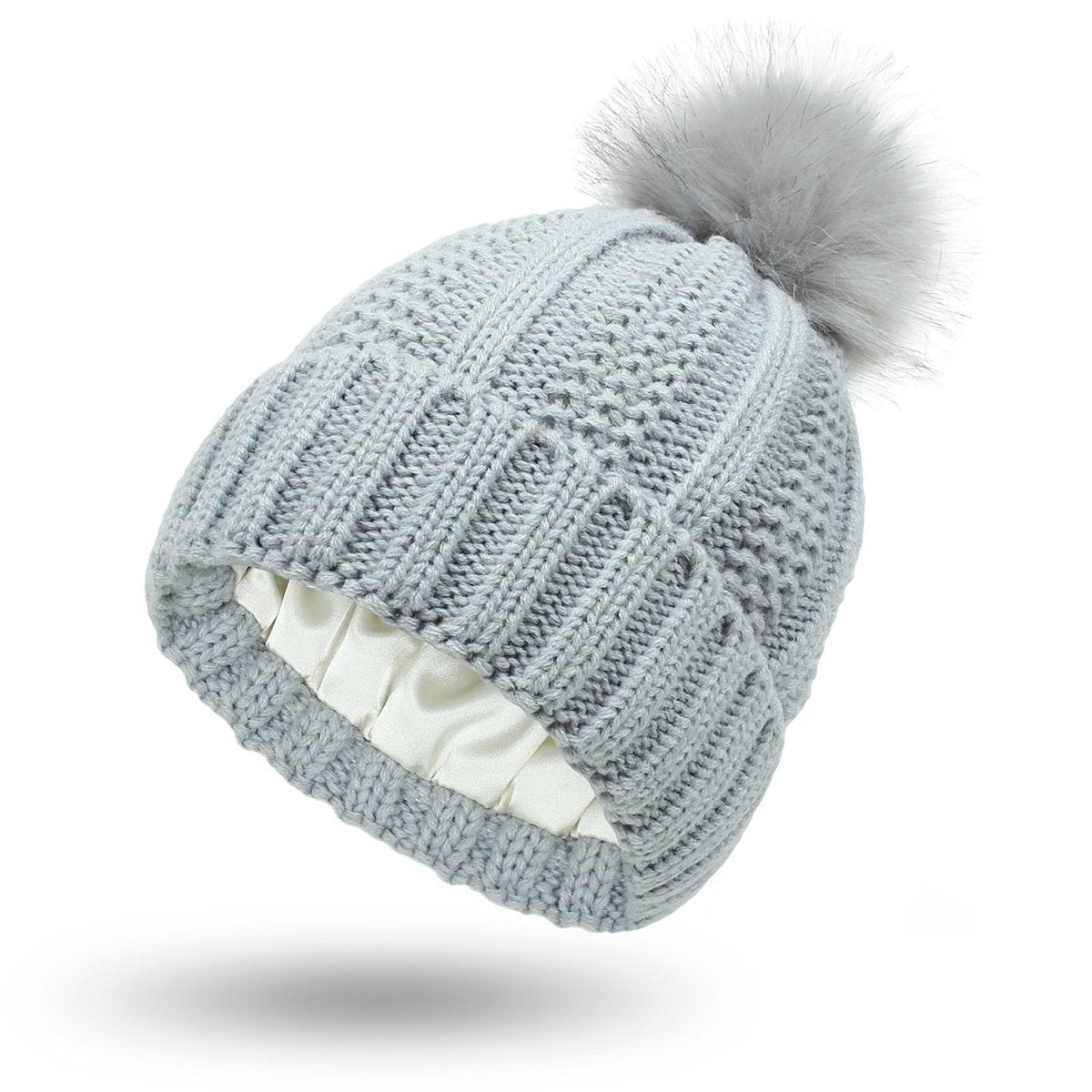 Stylish Anti-Static Pompom Beanie with Silk Lining for Healthy Hair 9