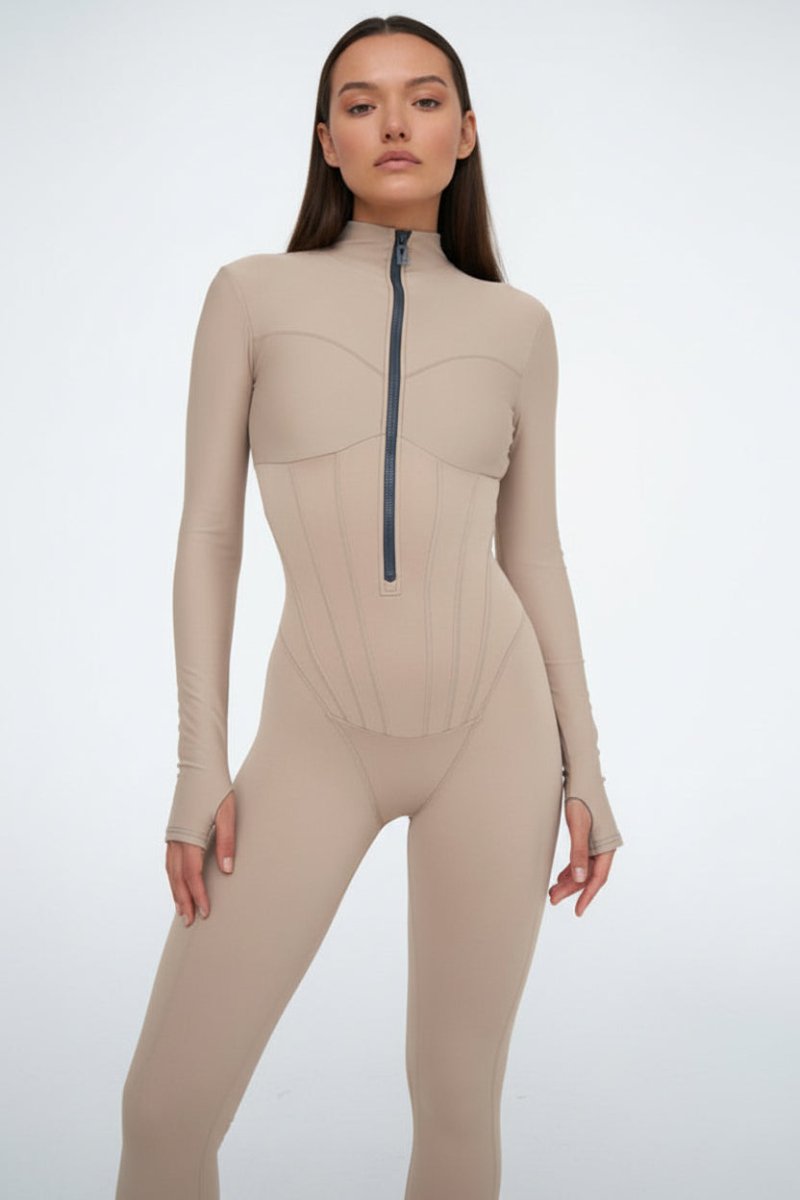 Stylish Catsuit - Long Sleeve High Collar Design with Body-Hugging Fit 0