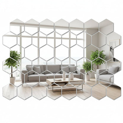 Stylish Hexagon Mirror Wall Stickers - 45pcs Peel and Stick Decorative Tiles 0