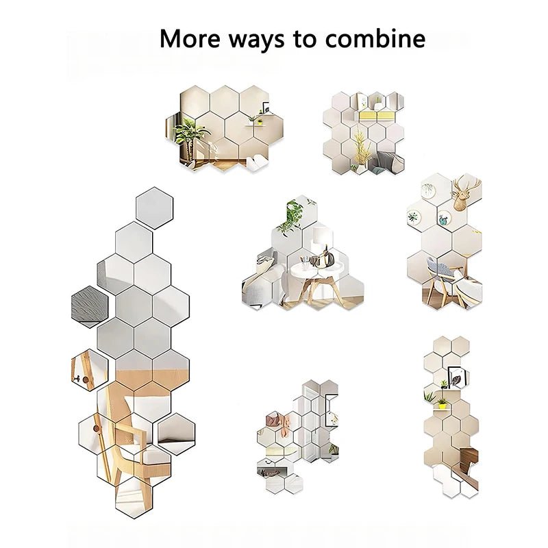 Stylish Hexagon Mirror Wall Stickers - 45pcs Peel and Stick Decorative Tiles 1