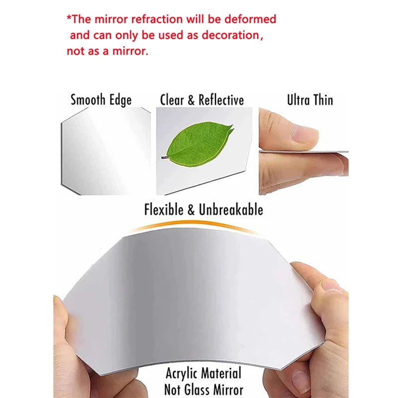 Stylish Hexagon Mirror Wall Stickers - 45pcs Peel and Stick Decorative Tiles 5