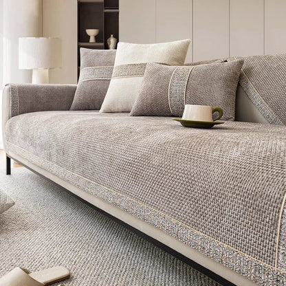 LINENLUX – Premium Linen Sofa Cover with Non-Slip Backing and Protective Fit