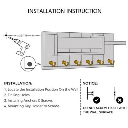 Stylish Solid Wood Wall Organizer with 6 Hooks & Mail Sorter for Home Decor 8