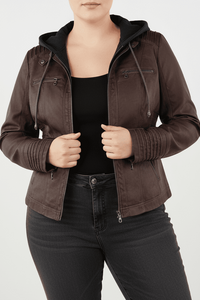 LEATHORIA – Stylish Women’s Leather Jacket with Removable Hood in Plus Size