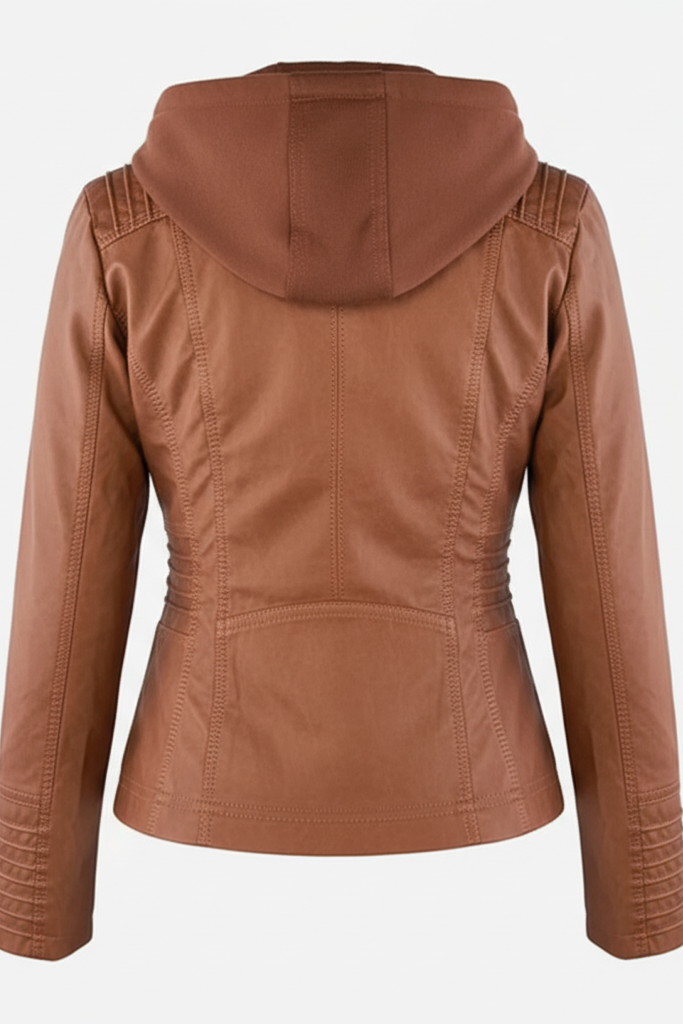 Stylish Women's Leather Jacket with Removable Hood - Plus Sizes L-3XL 6