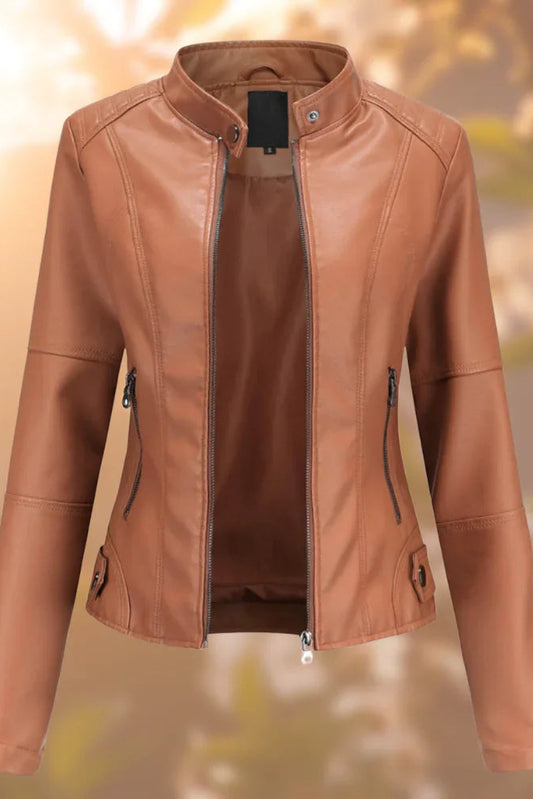 Stylish Women’s Leather Jacket with Structured Fit and Full Zip Closure 2