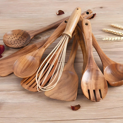 TeakStyle Kitchen Utensil Set | 11-Piece Natural Teak Wood | Non-Scratch Cooking Tools | Eco-Friendly Kitchen Accessories 2