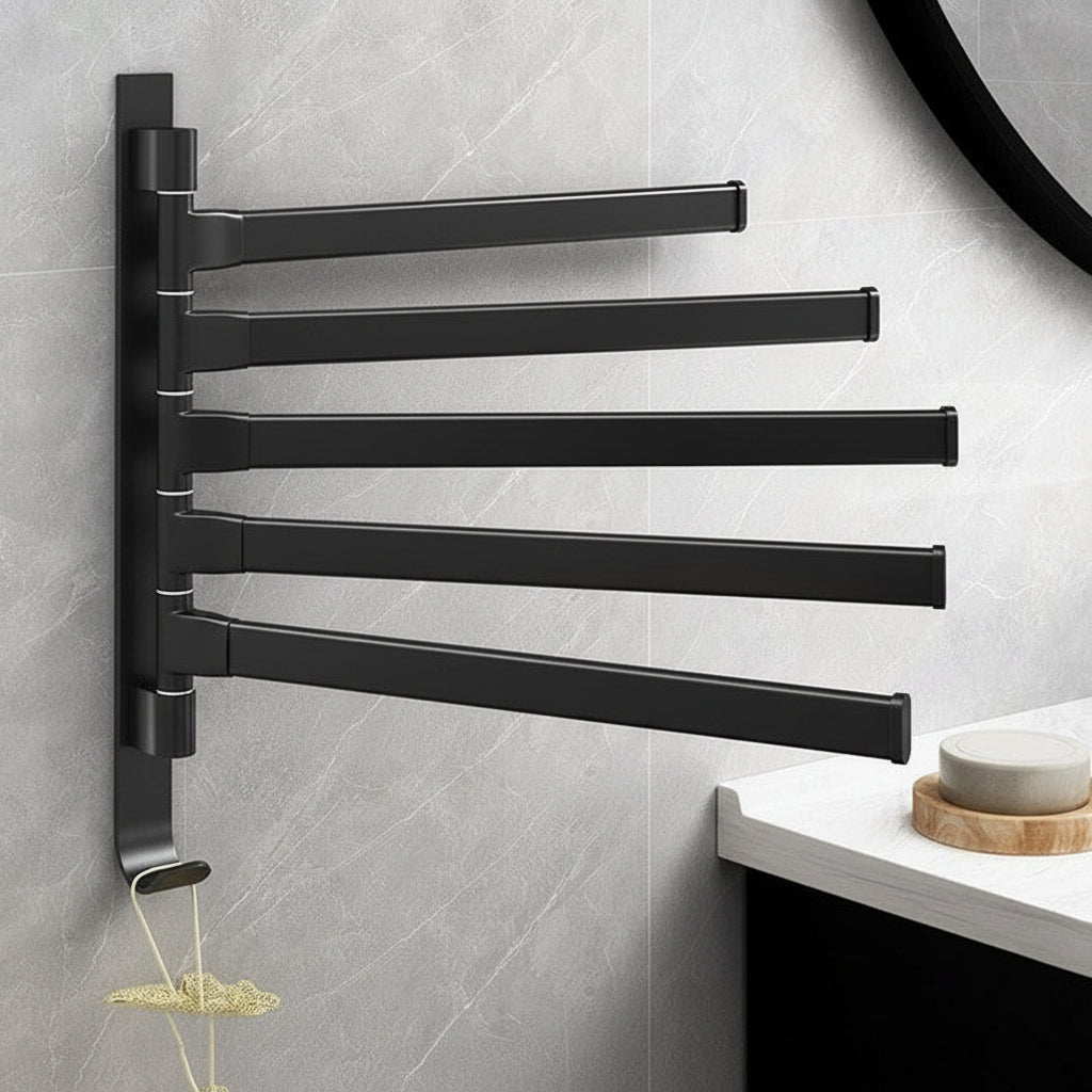 Tidyrack - Modern Matte Black Towel Rack with 5 Rotatable Arms for Space-Saving Storage 0