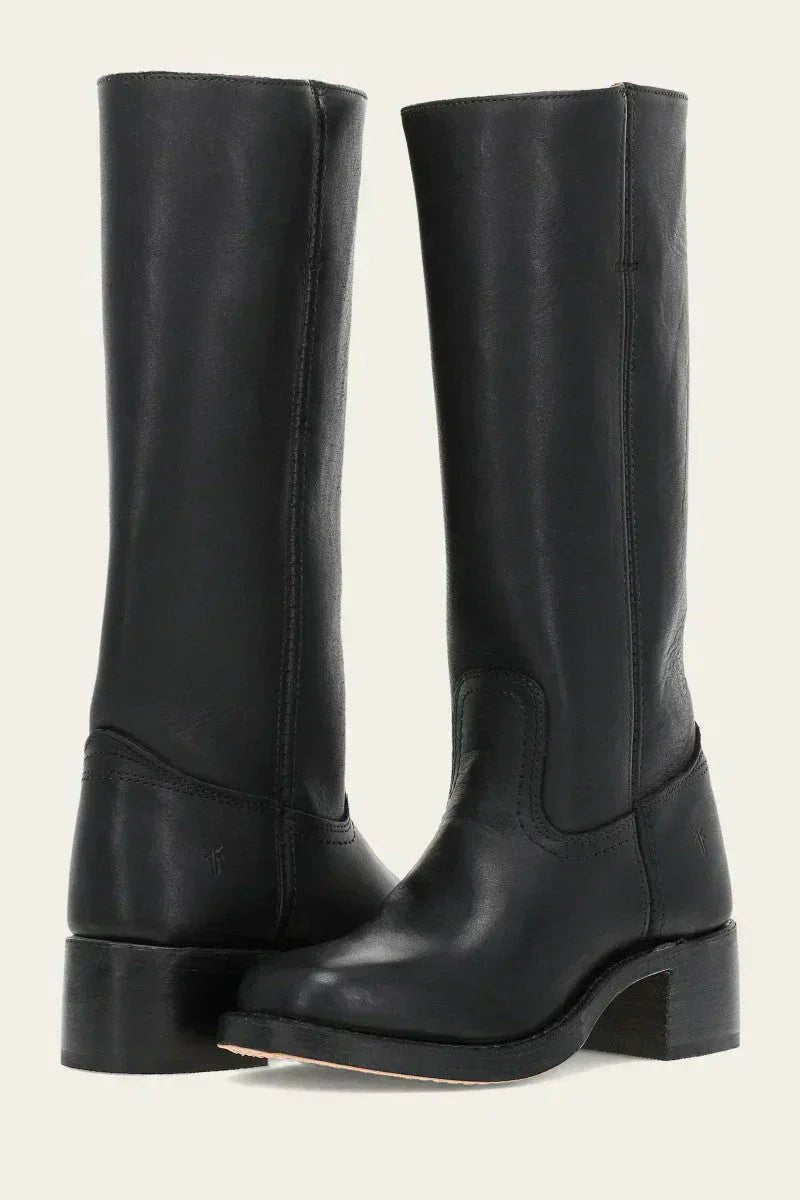 Timeless Women's Black Leather Boots with Block Heel - Durable Handcrafted Design 6