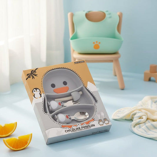 Toddler Silicone Dinner Plate with Suction Cup & Cutlery Set - Safe Feeding 0