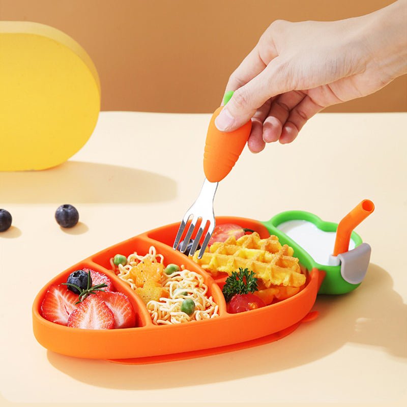 Toddler Silicone Dinner Plate with Suction Cup & Cutlery Set - Safe Feeding 1