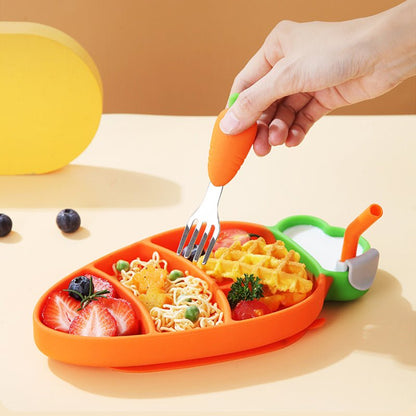 Toddler Silicone Dinner Plate with Suction Cup & Cutlery Set - Safe Feeding 1